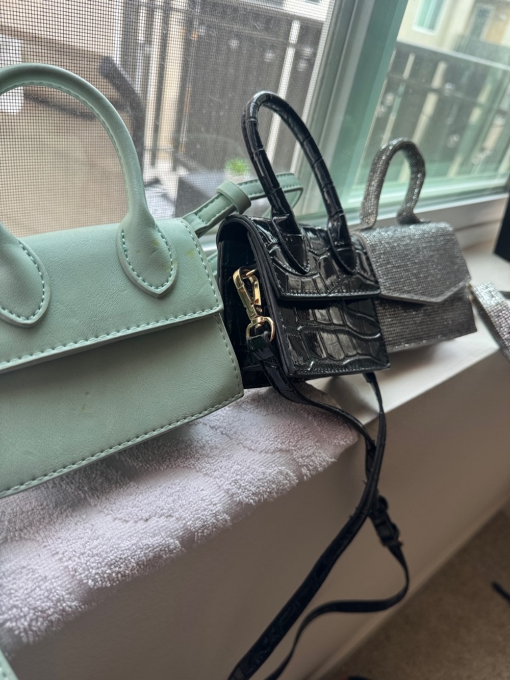 Mini Crossbody Handbag in Mint, Black & Silver - Stylish Women’s Bag - Picture 2 of 5